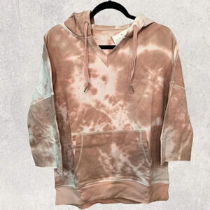 WE by living in yellow blush and white tie dye stretchy 3/4 sleeve hoodie XS